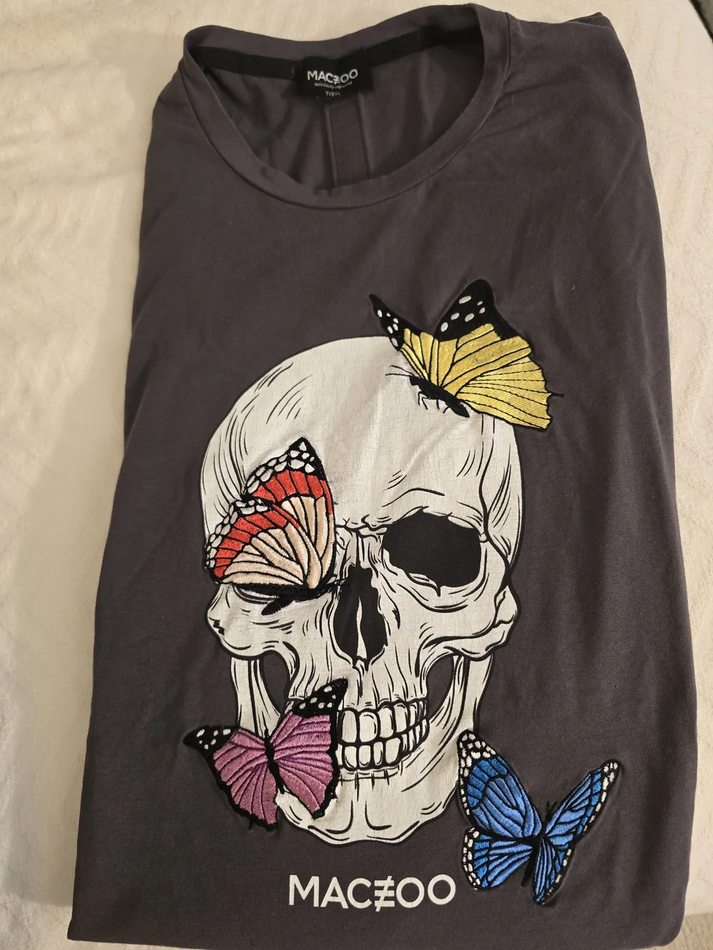 Psycho Bunny Charcoal Short Sleeve Tee with Yellow, Red, Pink & Blue Butterflies